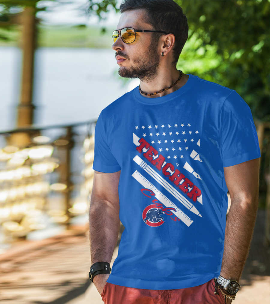 Teacher Cubs American Flag Baseball T-Shirt