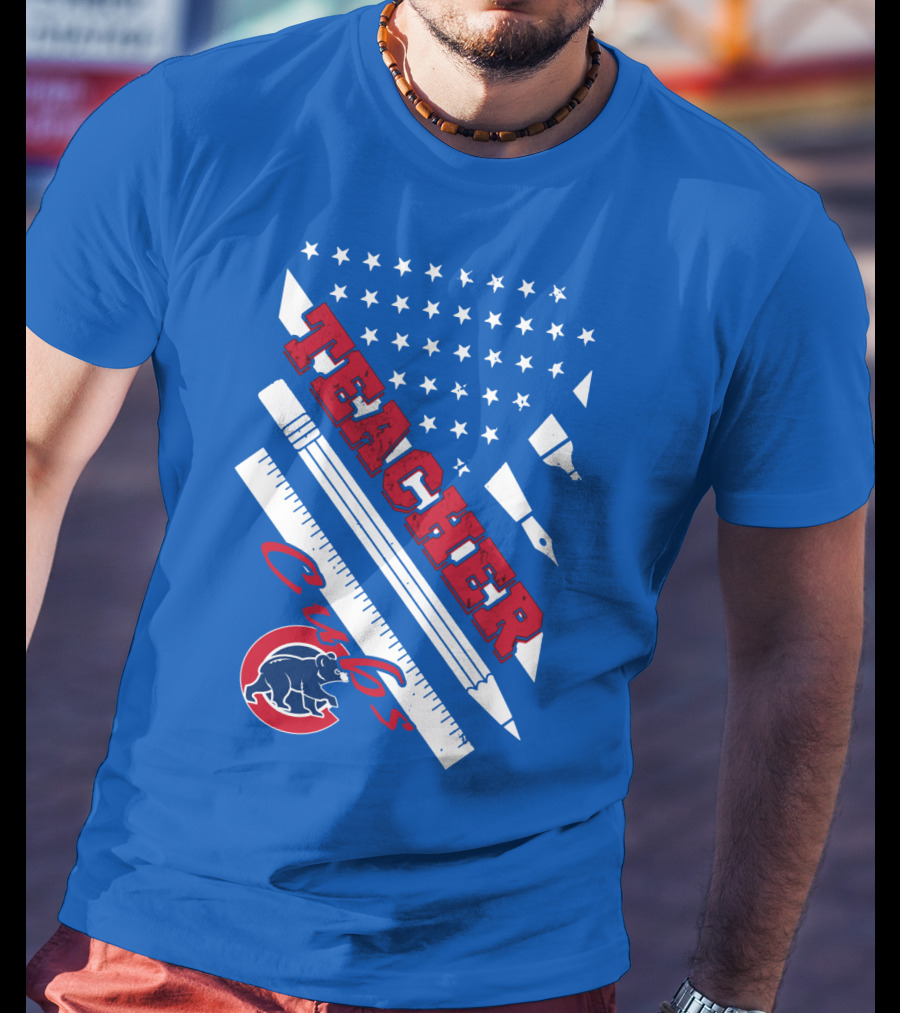 Teacher Cubs American Flag Baseball T-Shirt