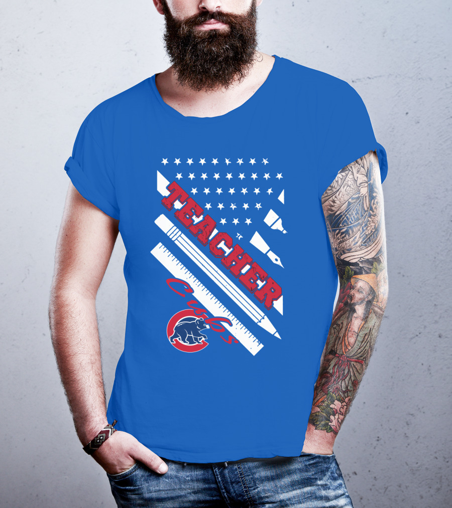Teacher Cubs American Flag Baseball T-Shirt