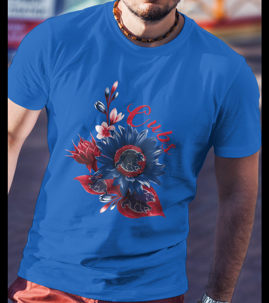 Cubs Blue And Red Floral T-Shirt