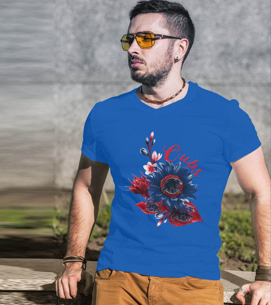 Cubs Blue And Red Floral T-Shirt
