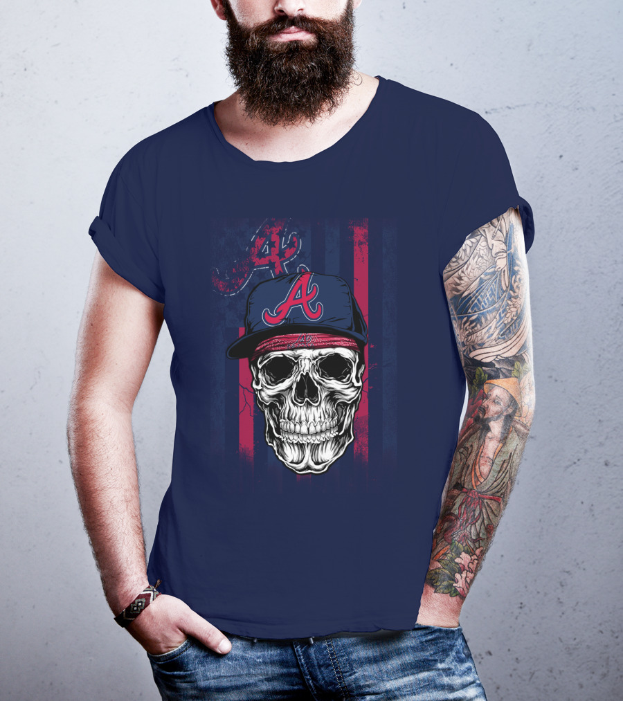 Atlanta Braves Skull With Cap And Team T-Shirt