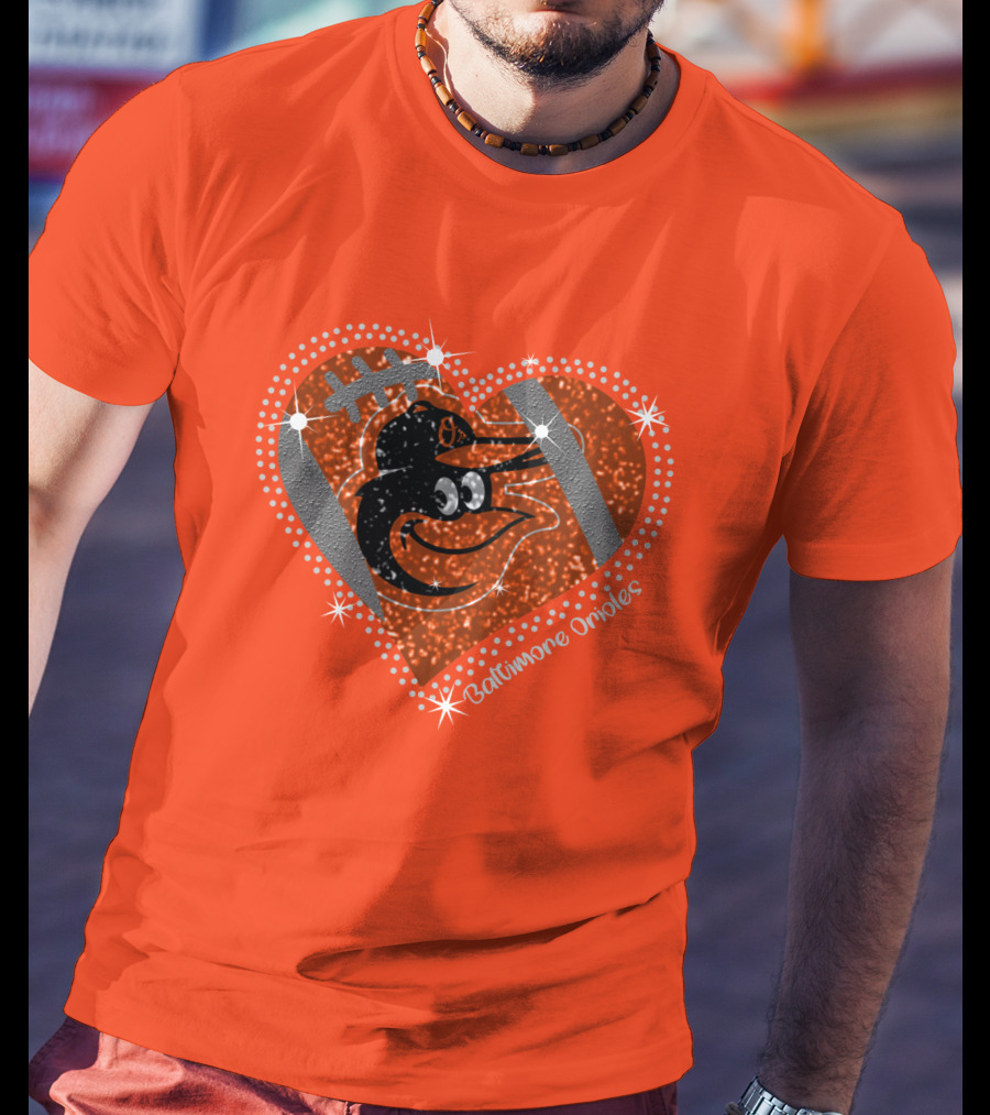 Baltimore Orioles Sparkling Heart And Baseball T-Shirt