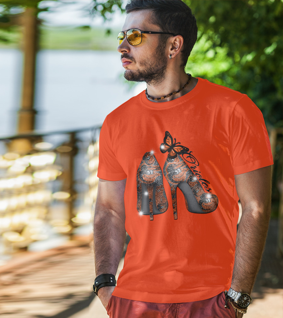 Baltimore Orioles High Heels With Butterfly Sparkle T-Shirt
