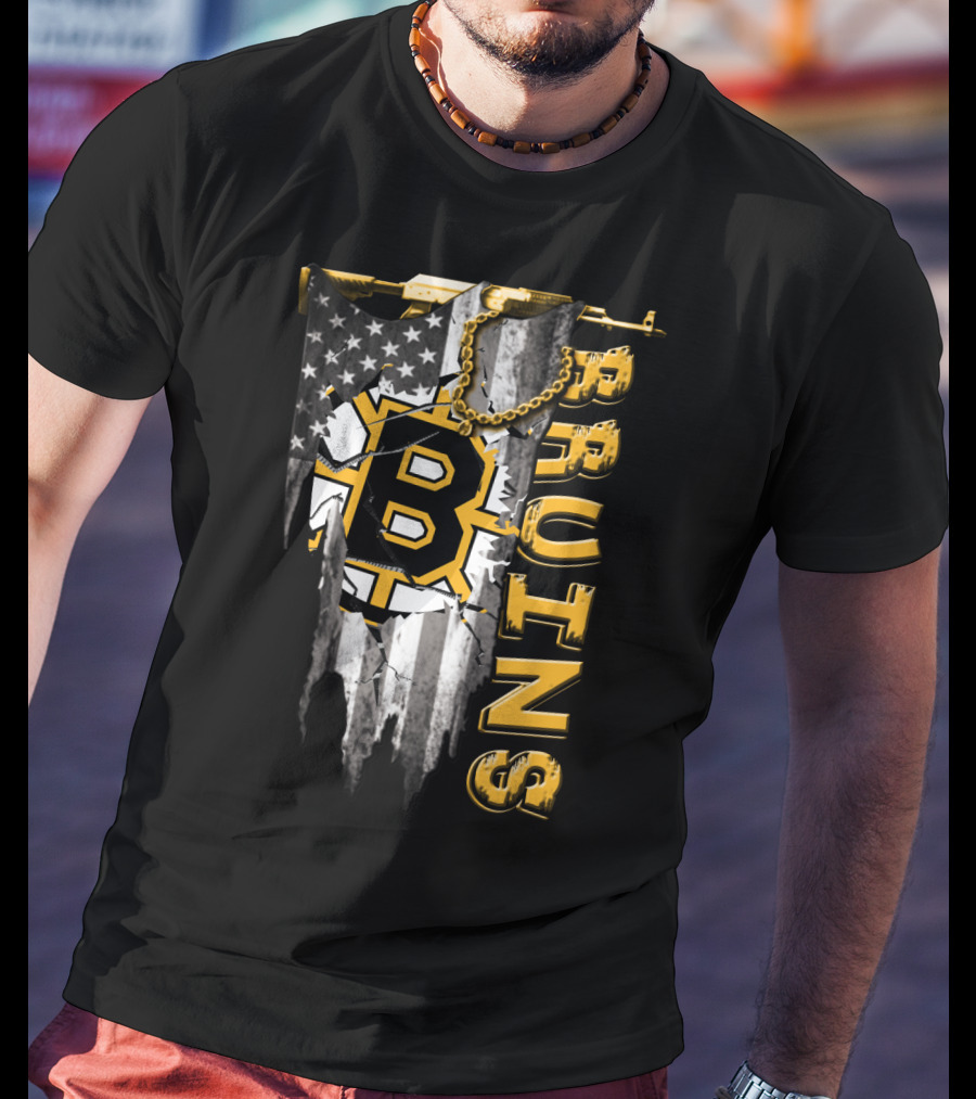 Boston Bruins American Flag Distressed Style T-Shirt