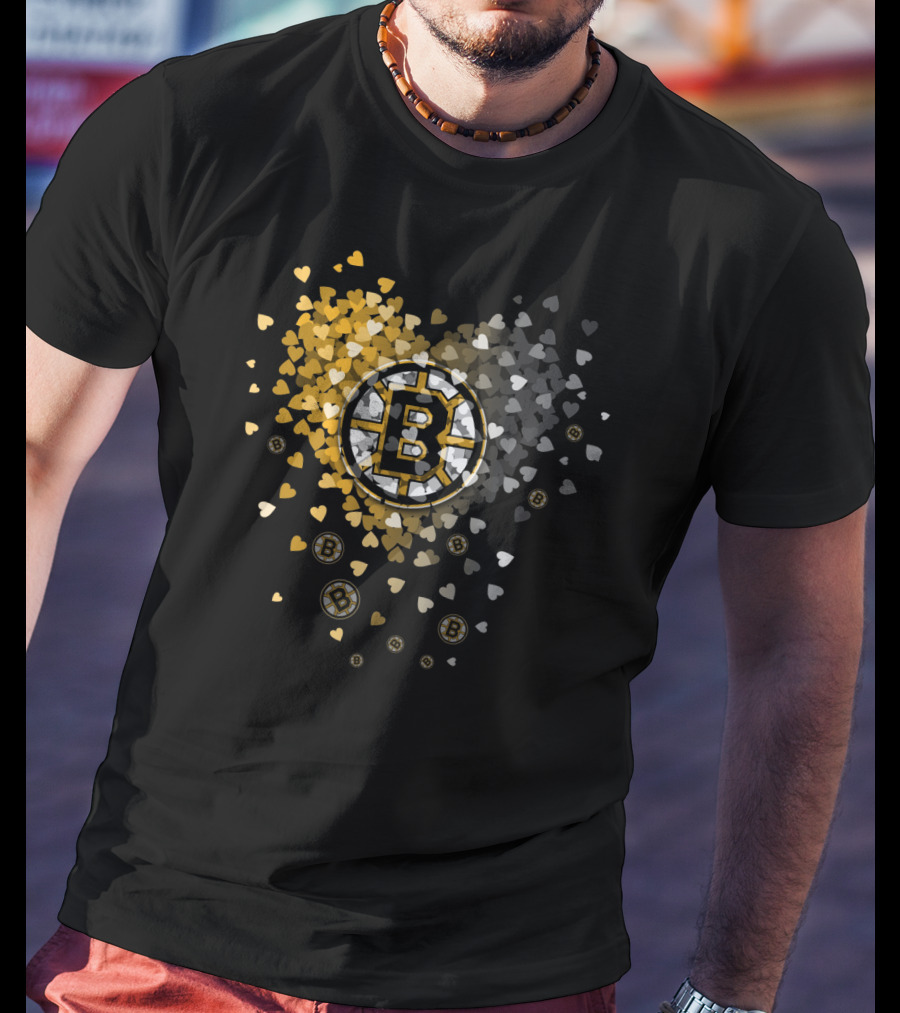 Boston Bruins Heart-Inspired Logo And Symbol Design With Colorful Hearts T-Shirt