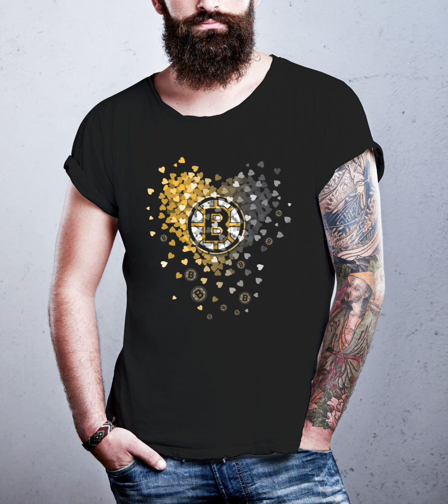 Boston Bruins Heart-Inspired Logo And Symbol Design With Colorful Hearts T-Shirt