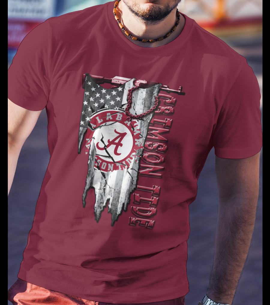 Alabama Crimson Tide American Flag Distressed T-Shirt