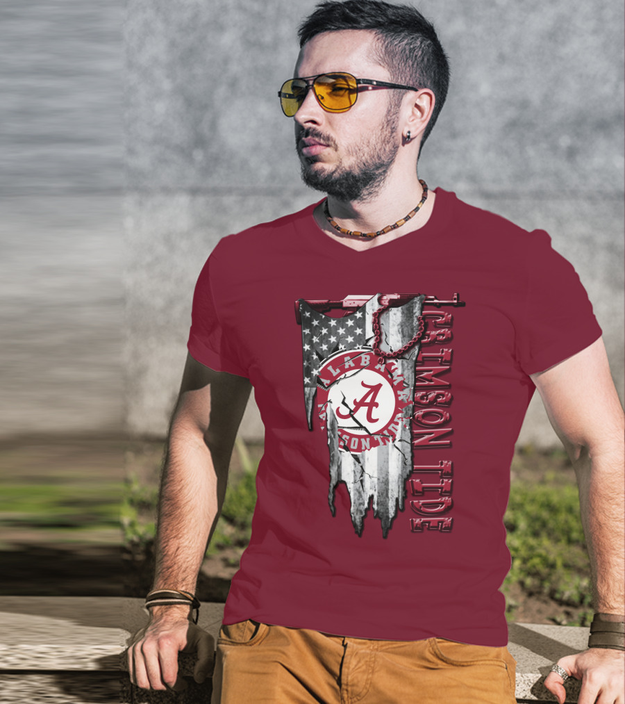 Alabama Crimson Tide American Flag Distressed T-Shirt