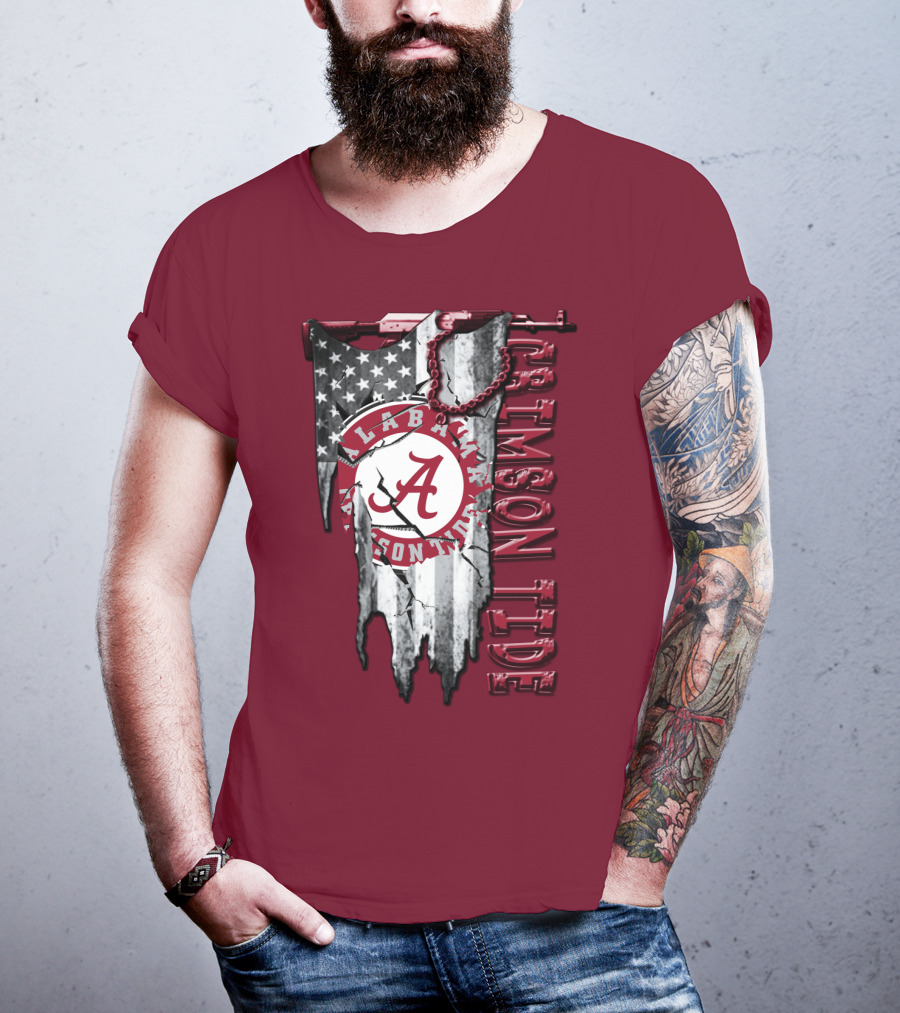 Alabama Crimson Tide American Flag Distressed T-Shirt