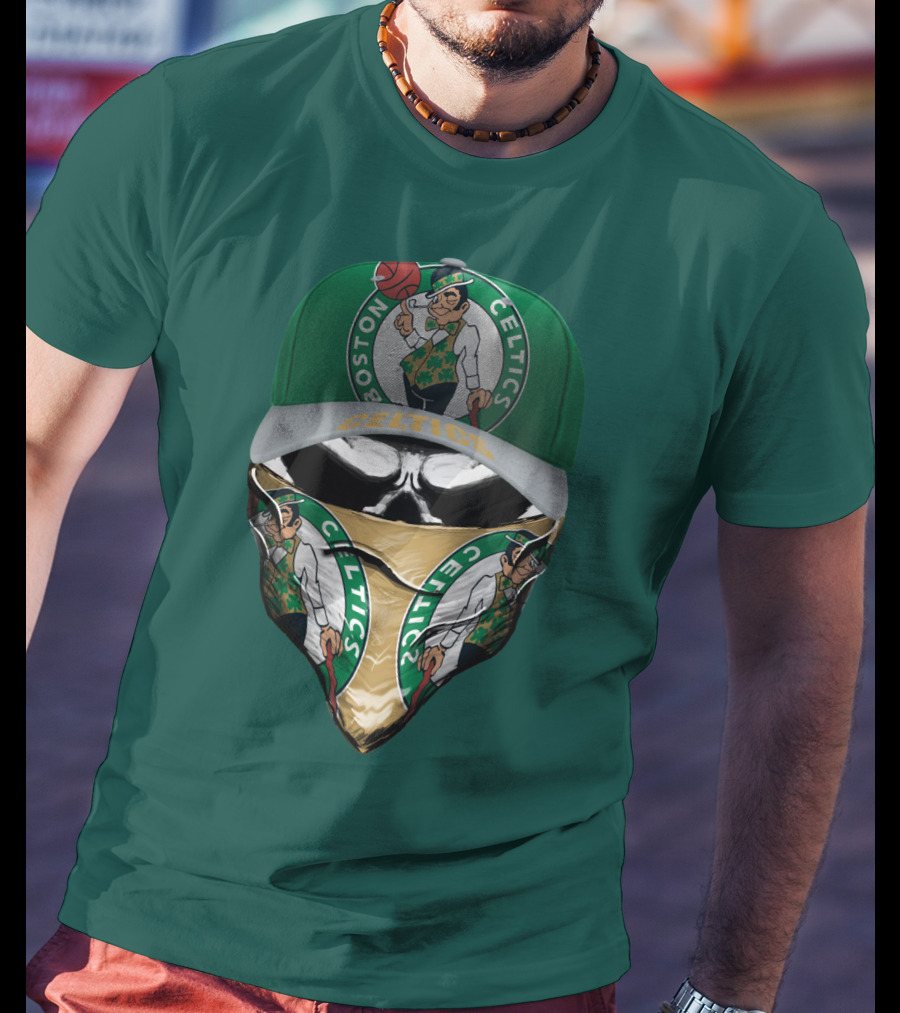 Boston Celtics Lucky The Leprechaun Masked Cap T-Shirt