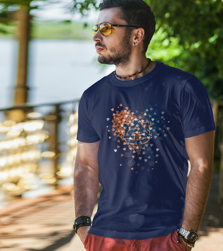 Auburn Tigers Au Logo With Orange And Blue Heart Confetti T-Shirt