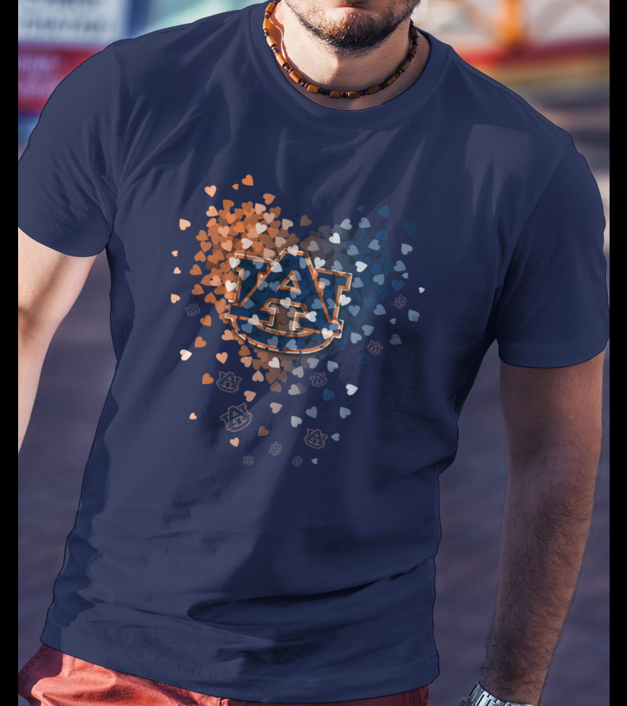 Auburn Tigers Au Logo With Orange And Blue Heart Confetti T-Shirt
