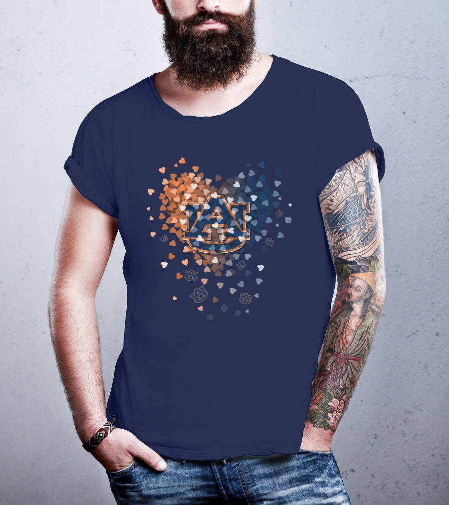 Auburn Tigers Au Logo With Orange And Blue Heart Confetti T-Shirt
