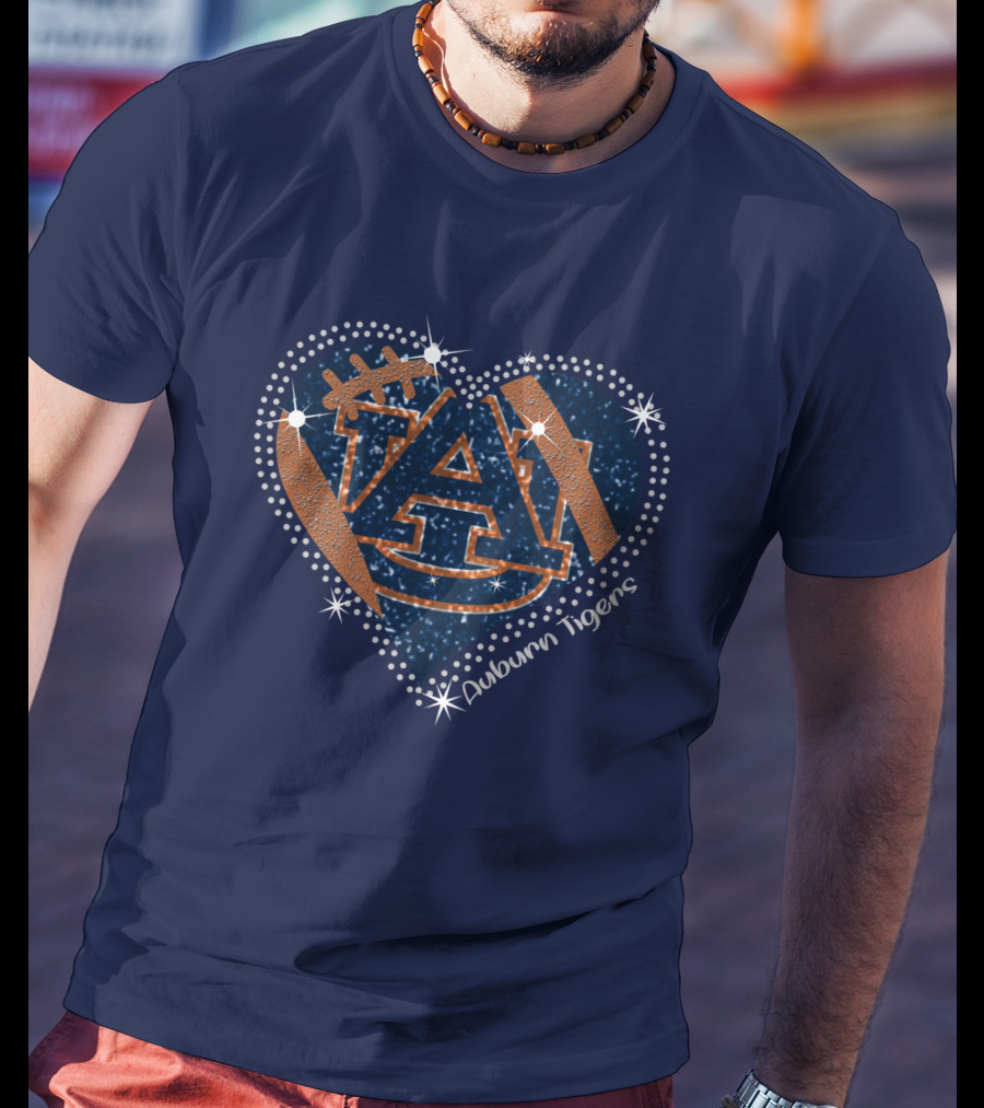 Auburn Tigers Heart With Football T-Shirt