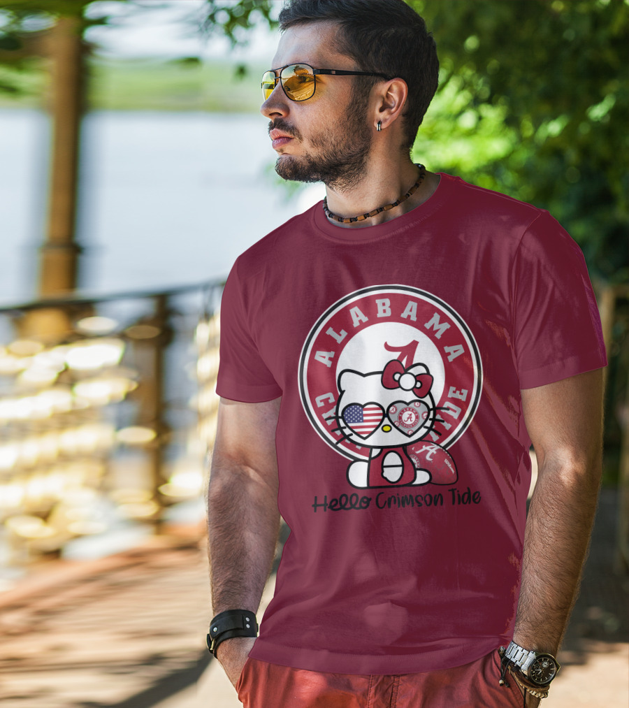 Alabama Crimson Tide Hello Crimson Tide American Flag Football T-Shirt