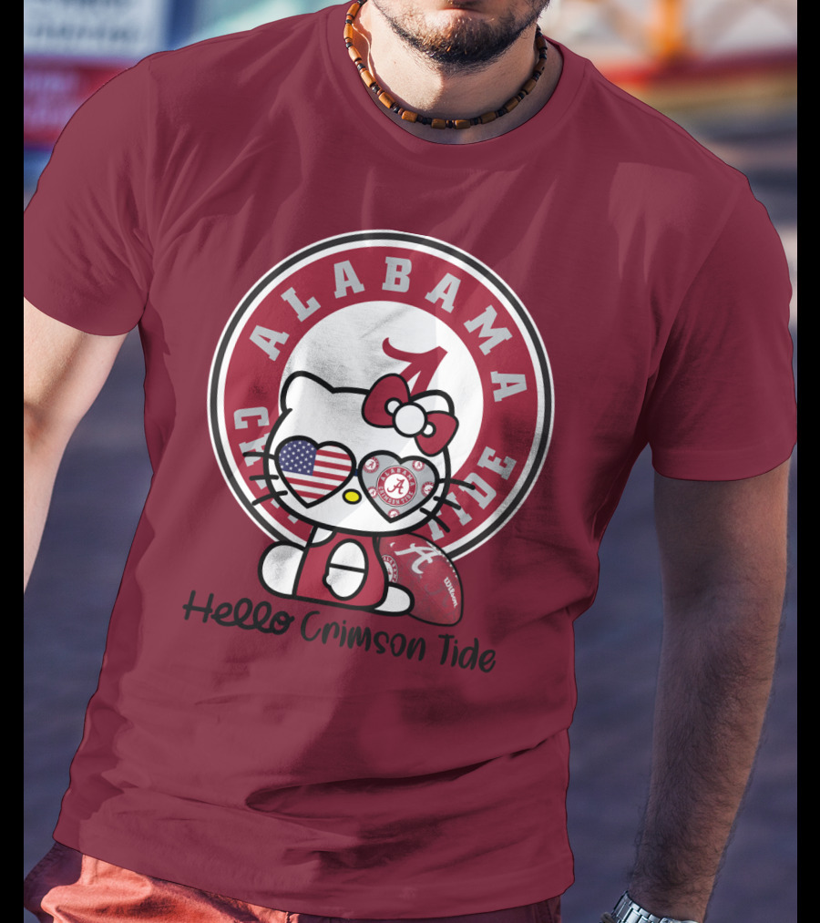 Alabama Crimson Tide Hello Crimson Tide American Flag Football T-Shirt