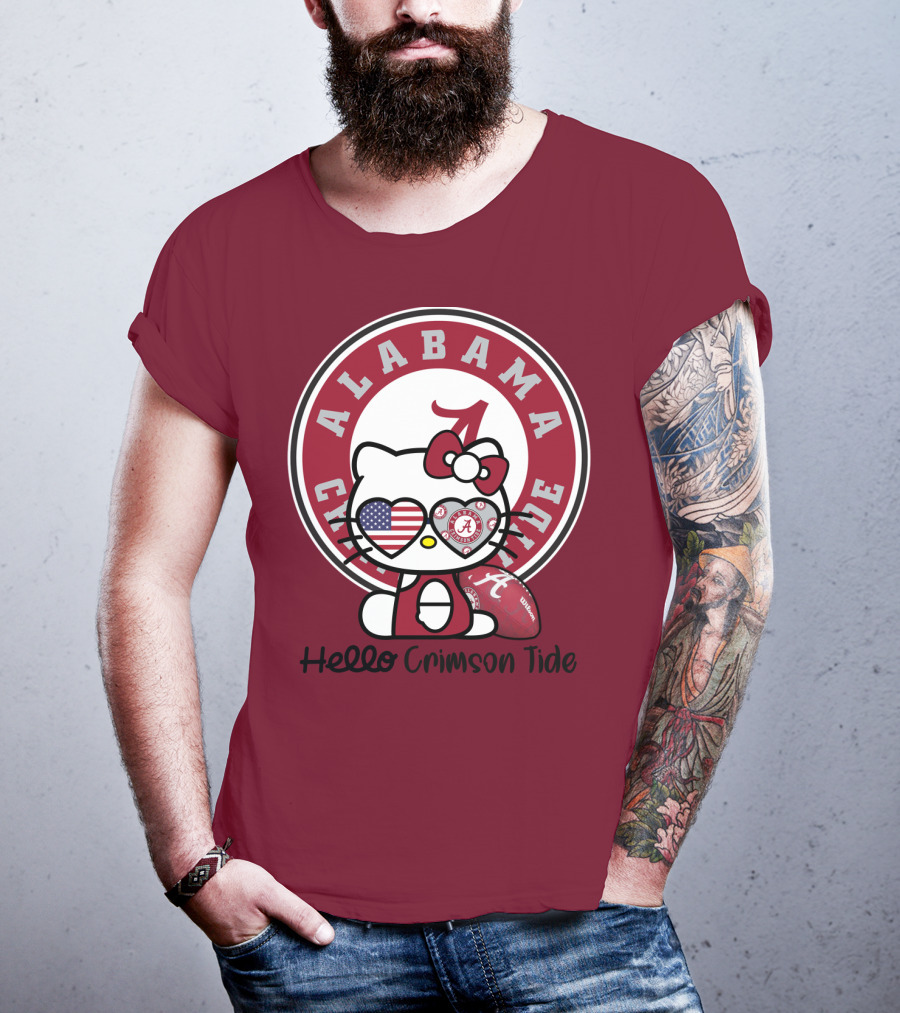 Alabama Crimson Tide Hello Crimson Tide American Flag Football T-Shirt