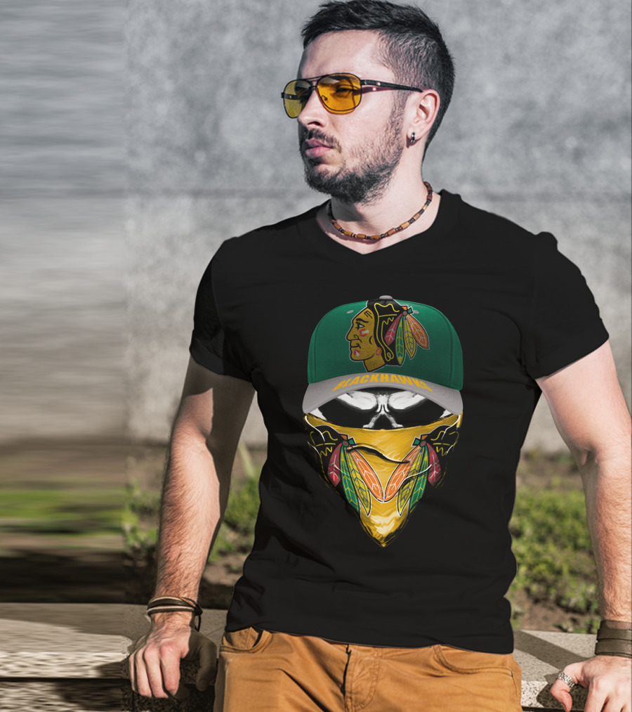 Chicago Blackhawks Logo Cap And Mask Combo T-Shirt