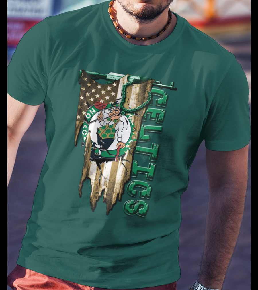 Boston Celtics Vintage American Flag T-Shirt