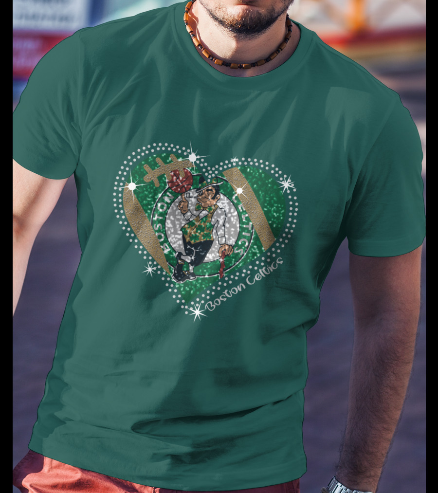 Boston Celtics Heart Logo With Sparkling Green And Gold Accents T-Shirt
