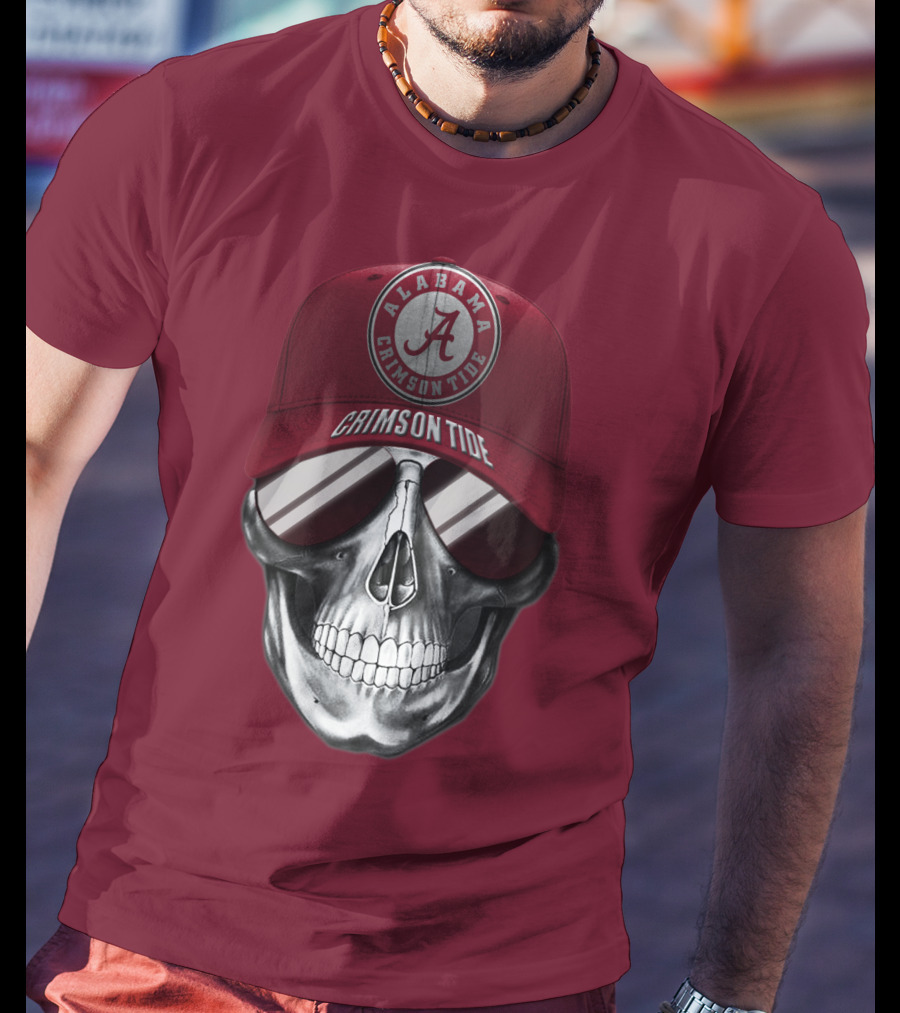 Alabama Crimson Tide Skull With Cap And Sunglasses T-Shirt