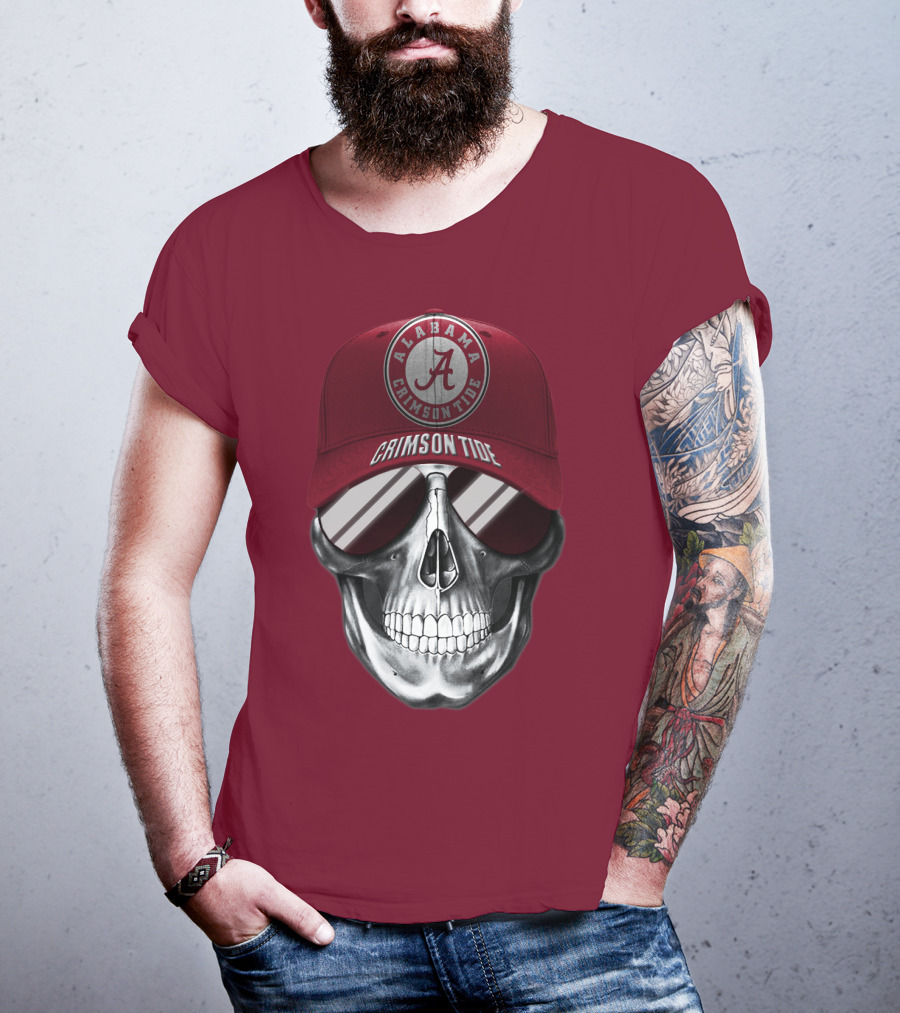 Alabama Crimson Tide Skull With Cap And Sunglasses T-Shirt