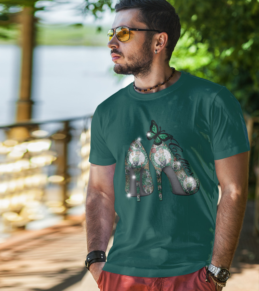Boston Celtics High Heels With Green Butterfly Sparkle T-Shirt