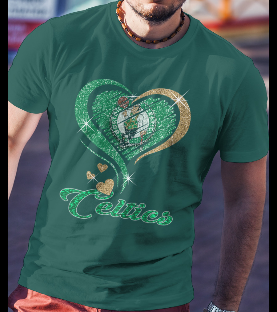 Celtics Heart Basketball Logo Sparkle T-Shirt