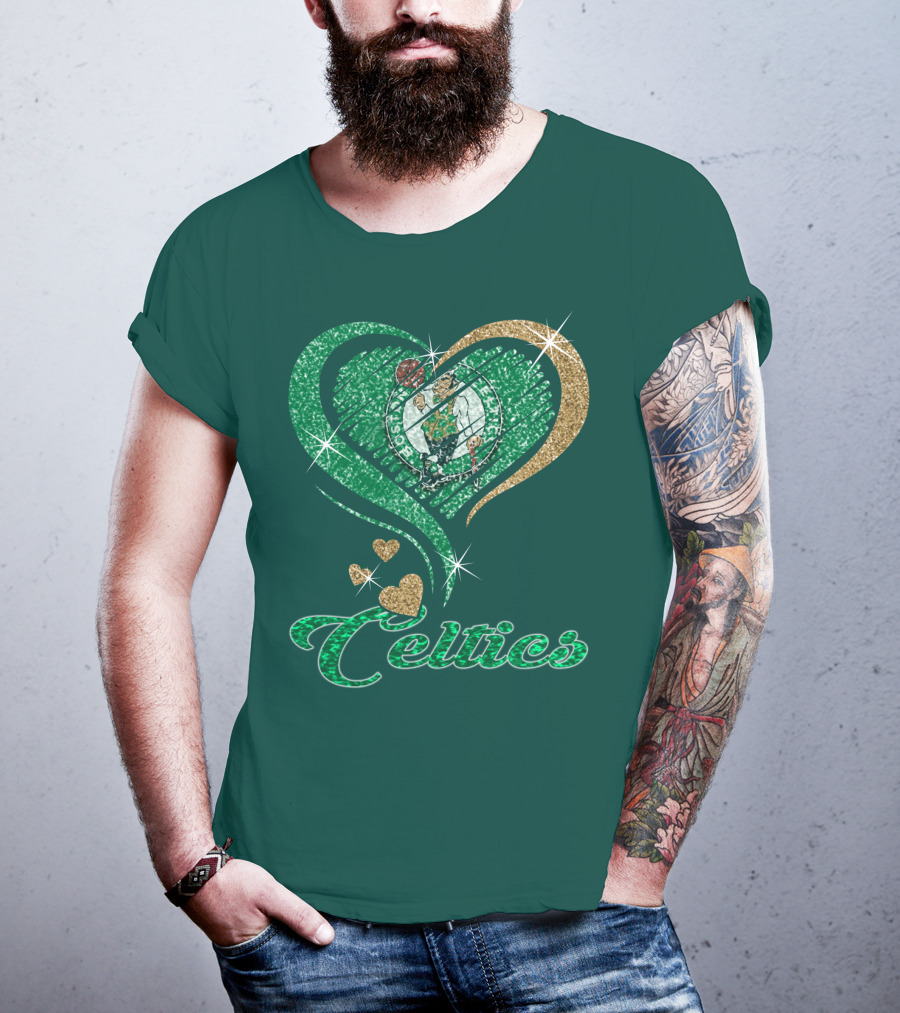 Celtics Heart Basketball Logo Sparkle T-Shirt