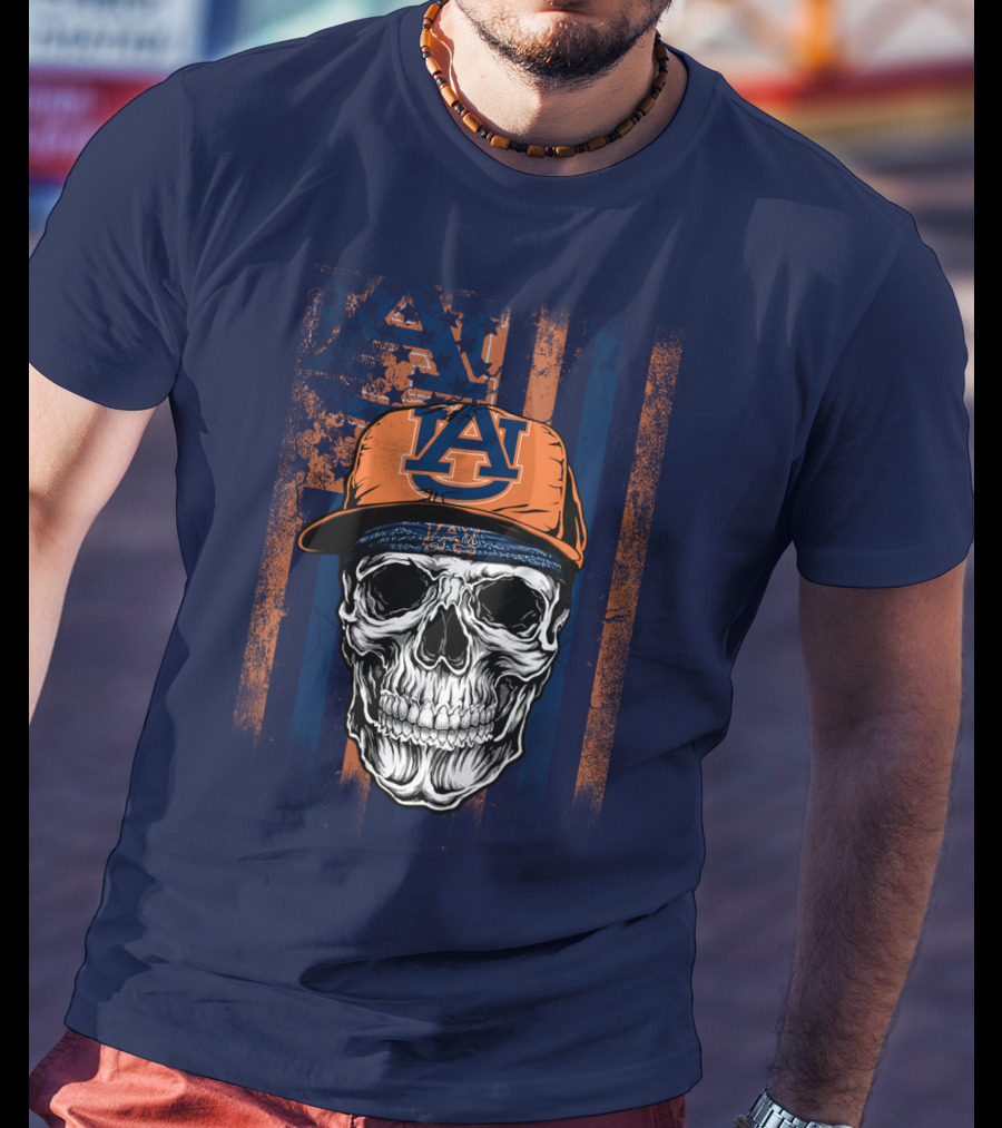 Auburn Tigers Skull With Hat And Striped T-Shirt