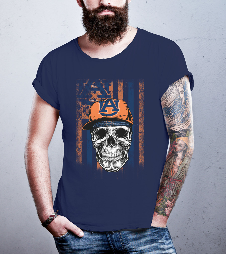 Auburn Tigers Skull With Hat And Striped T-Shirt