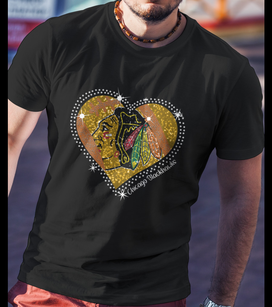 Chicago Blackhawks Heart Glitter T-Shirt