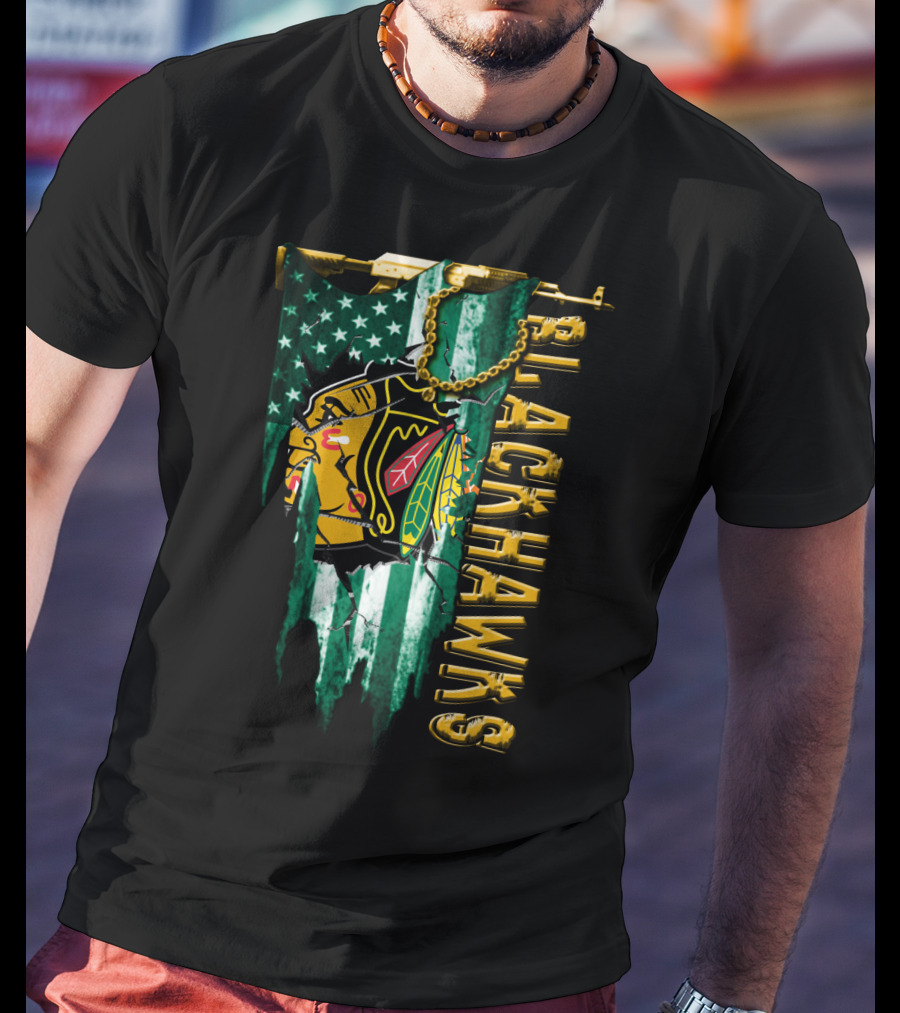 Blackhawks American Flag Style Tee T-Shirt