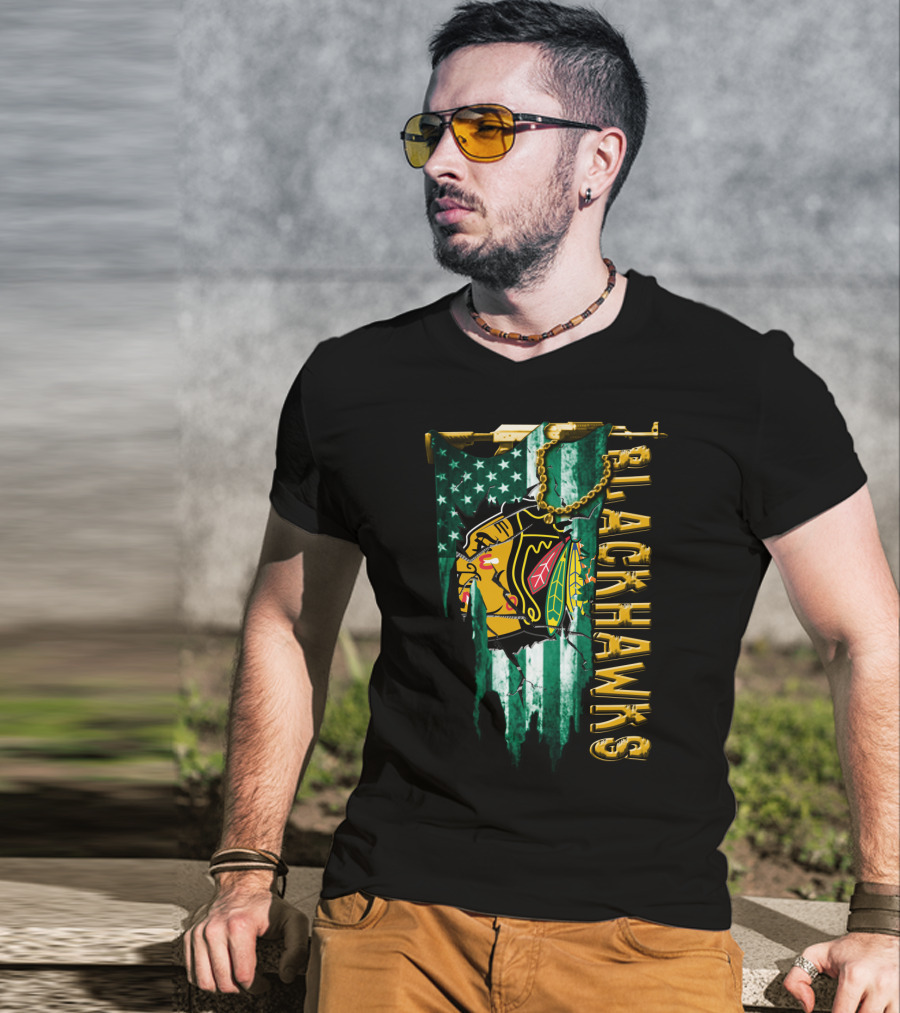 Blackhawks American Flag Style Tee T-Shirt