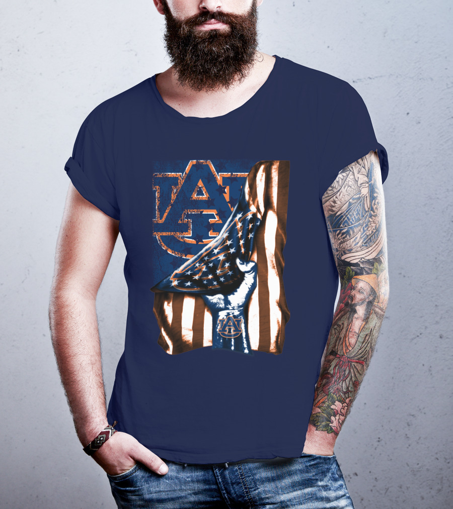 Auburn Tigers American Flag Hand Symbol With Au T-Shirt