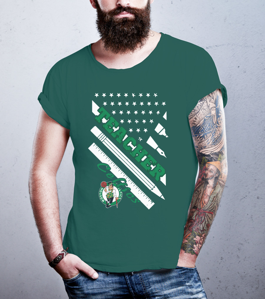 Boston Celtics Teacher Stars And Stripes Pencil Ruler T-Shirt