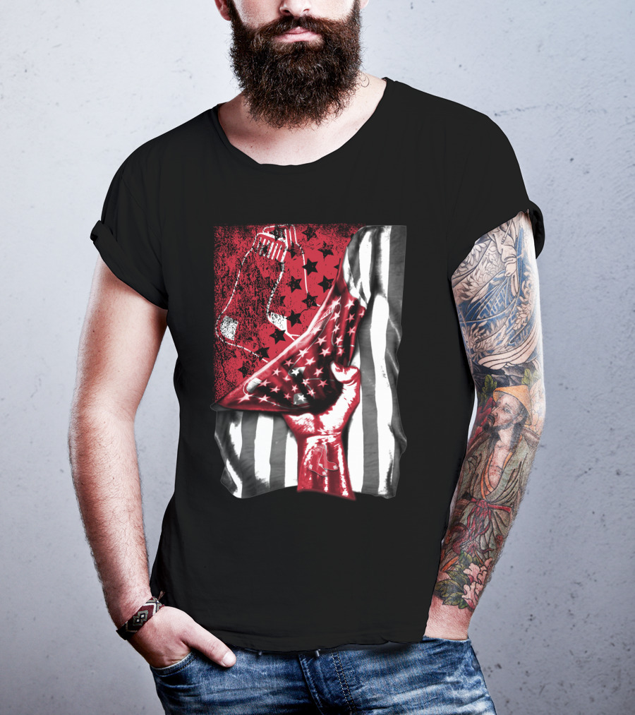 Boston Red Sox American Flag Fist Socks Stars Stripes T-Shirt