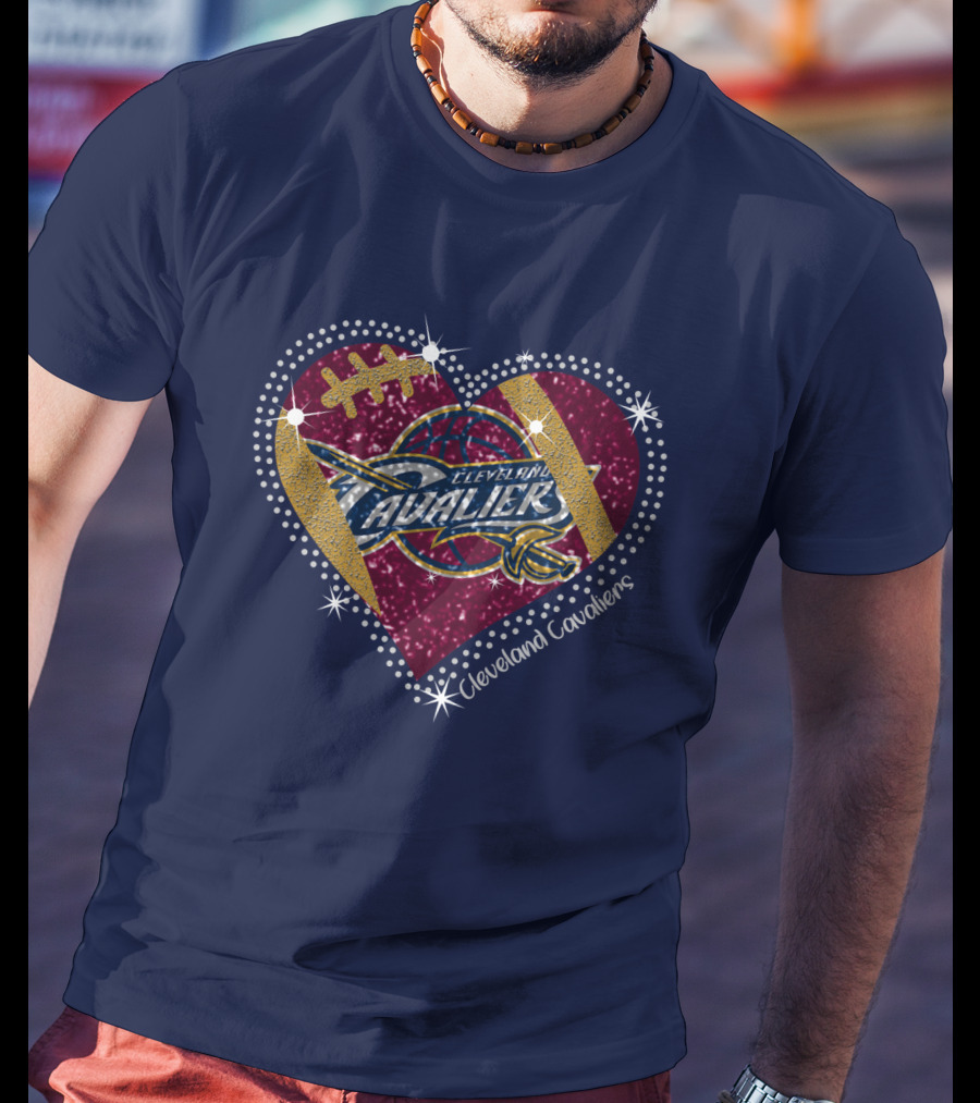 Cleveland Cavaliers Heart Football Basketball Sparkle T-Shirt