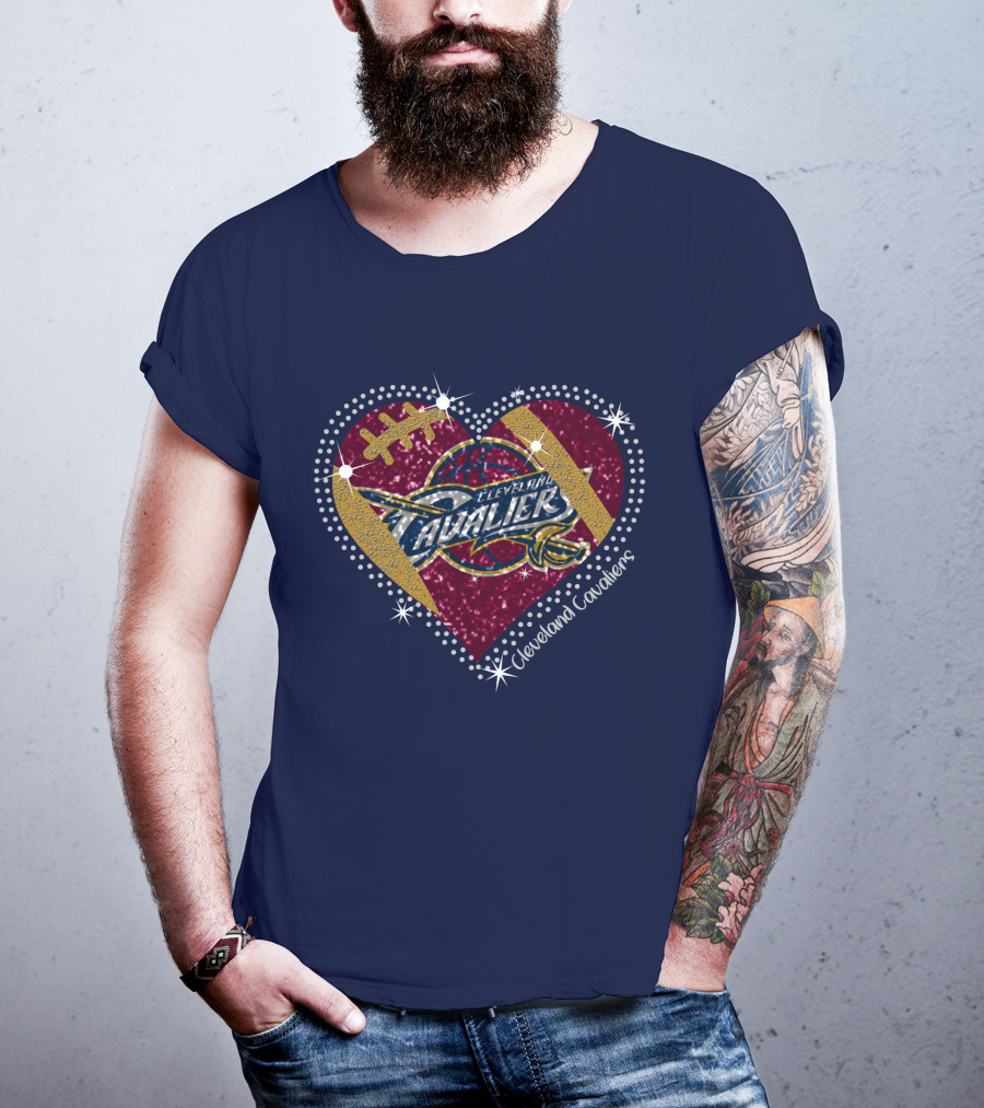 Cleveland Cavaliers Heart Football Basketball Sparkle T-Shirt
