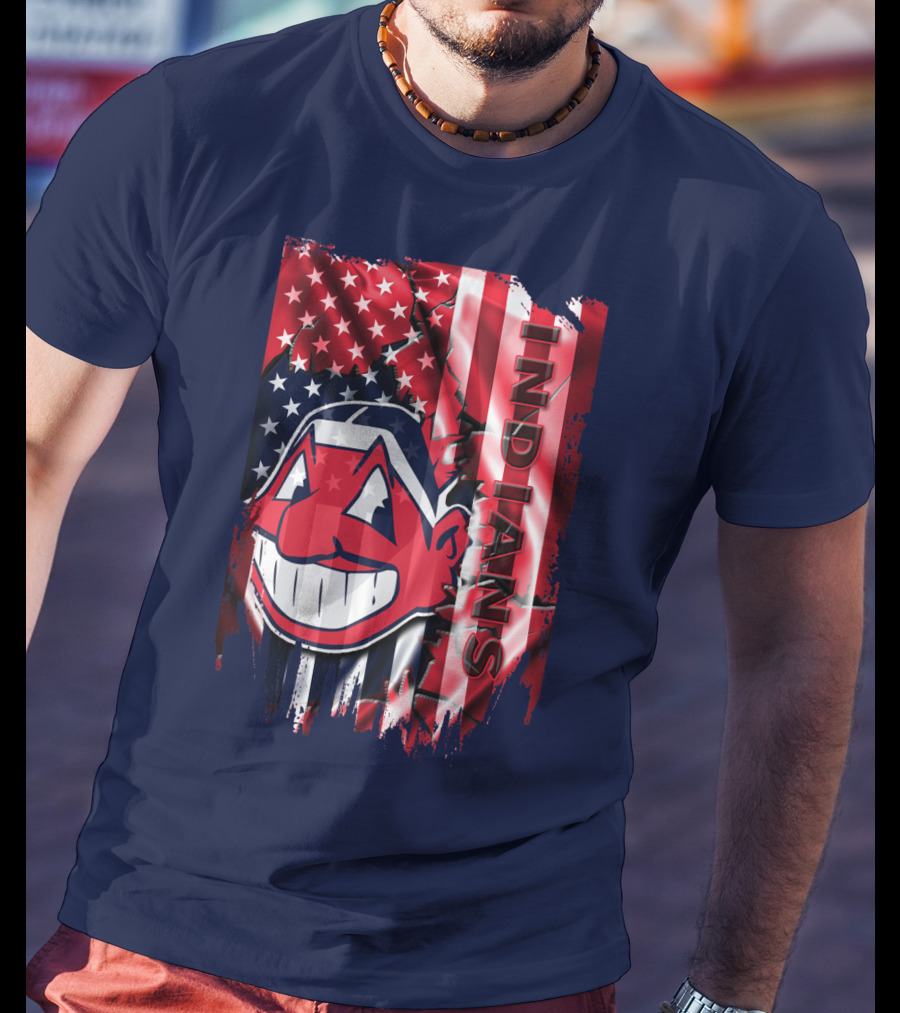 Cleveland Indians Chief Wahoo American Flag Patriotic Baseball T-Shirt