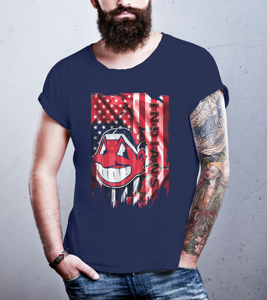 Cleveland Indians Chief Wahoo American Flag Patriotic Baseball T-Shirt