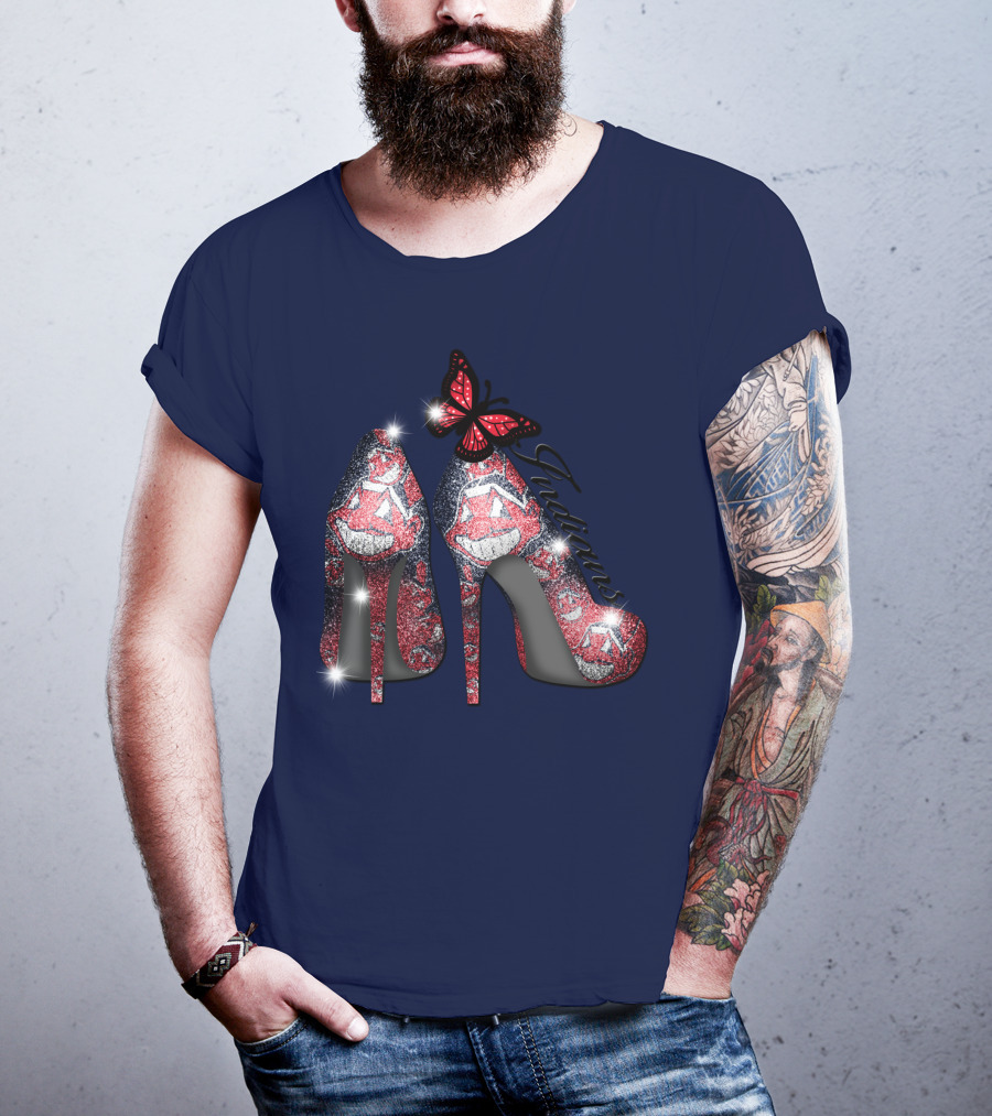 Cleveland Indians Heels With Butterfly And Baseball Motif T-Shirt