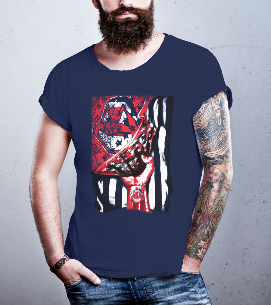 Cleveland Indians Pride American Flag Baseball Team Spirit T-Shirt