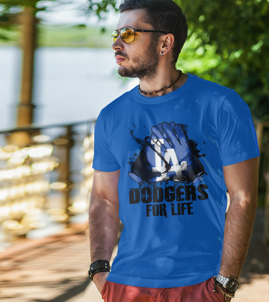 La Dodgers For Life Blue Graphic Featuring Iconic Logo With Hands T-Shirt