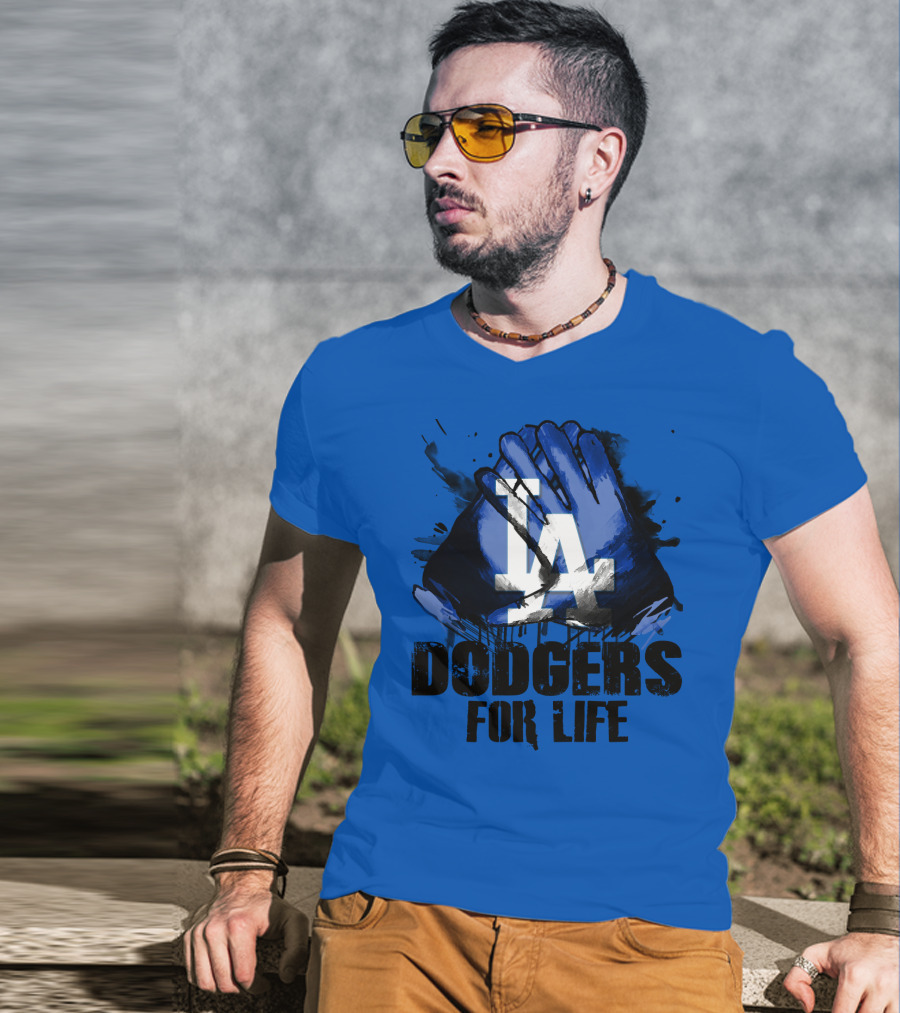 La Dodgers For Life Blue Graphic Featuring Iconic Logo With Hands T-Shirt