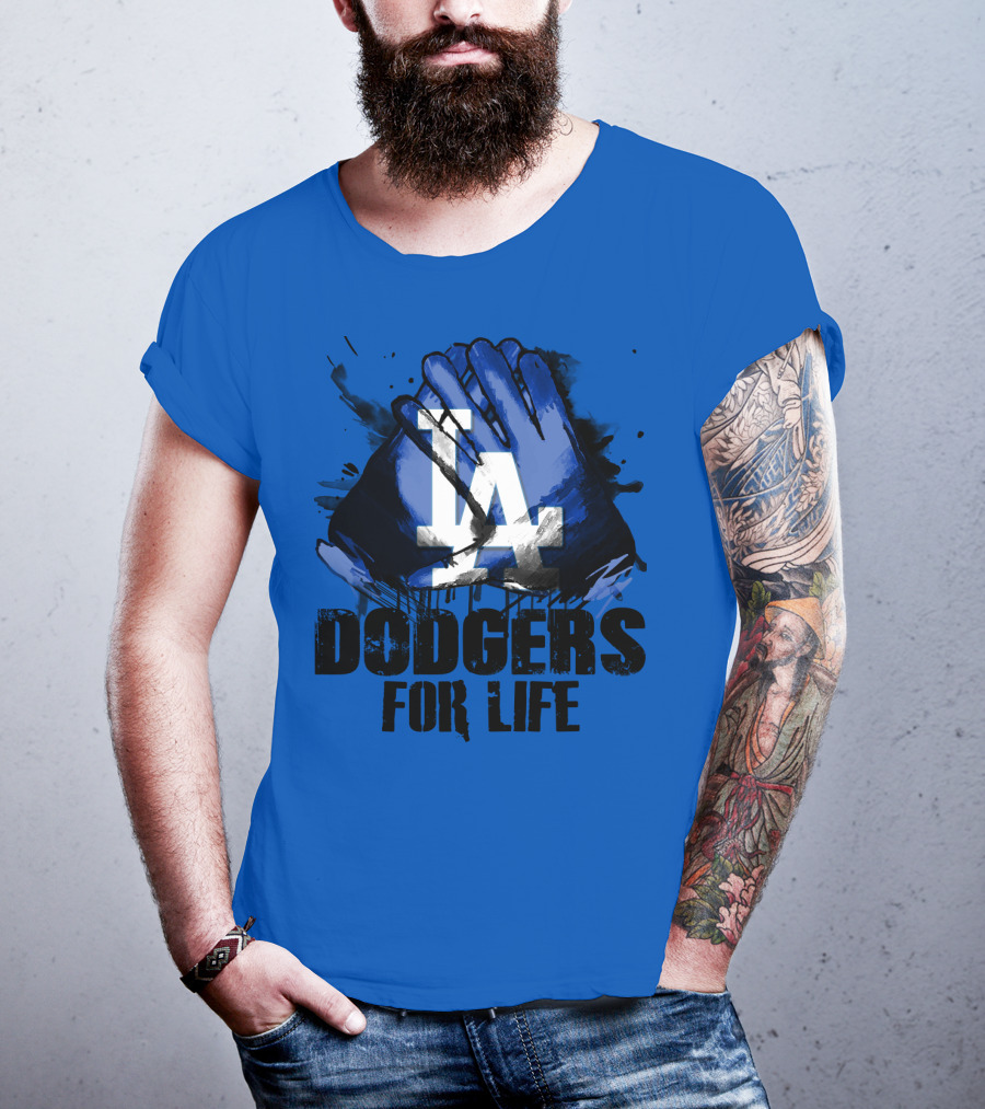 La Dodgers For Life Blue Graphic Featuring Iconic Logo With Hands T-Shirt