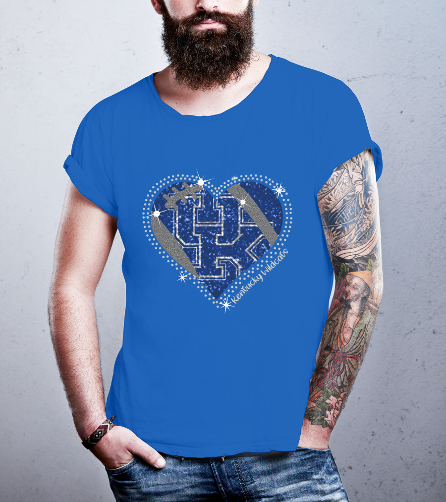 Kentucky Wildcats Heart Football Logo Sparkle Blue T-Shirt