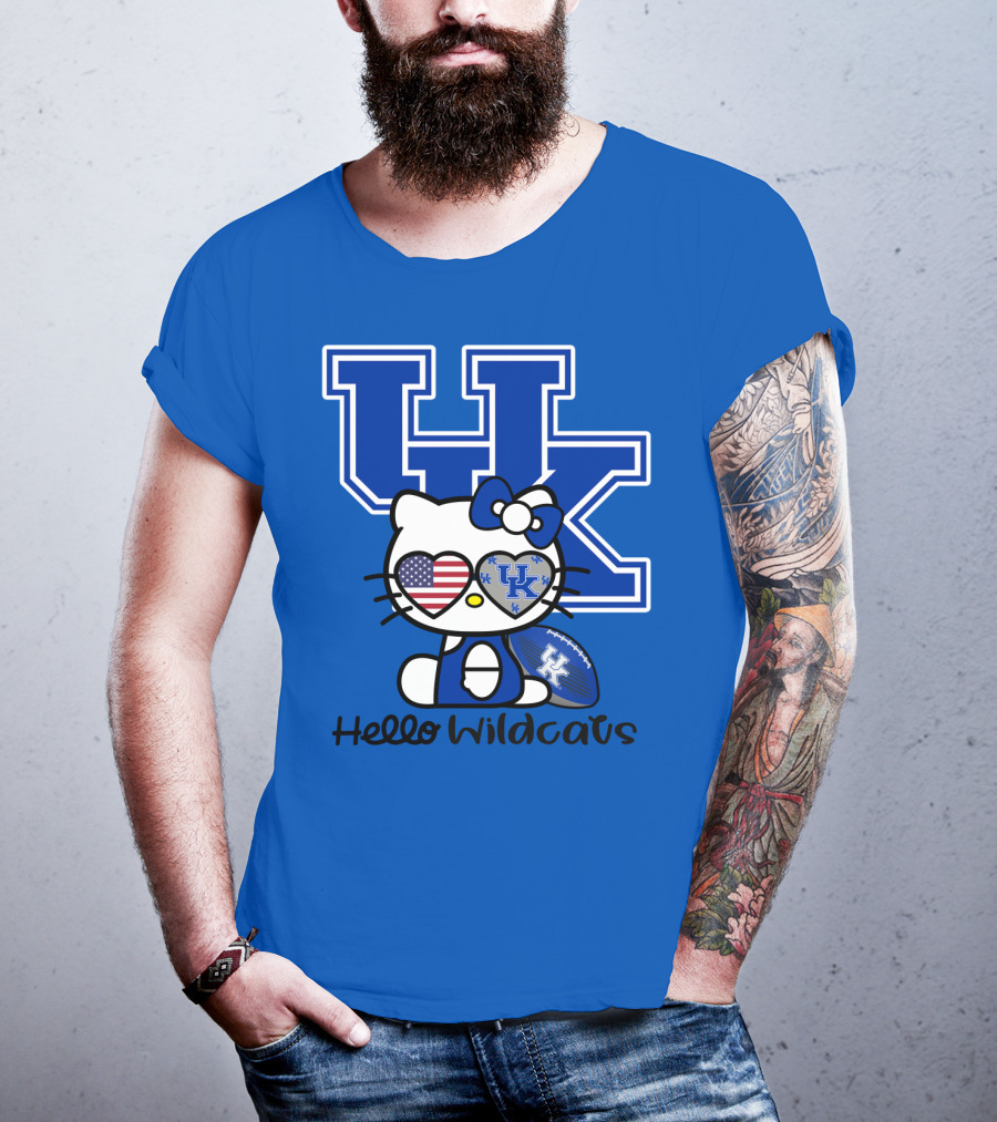 Hello Wildcats Uk Logo Hello Kitty With American Heart And Football T-Shirt