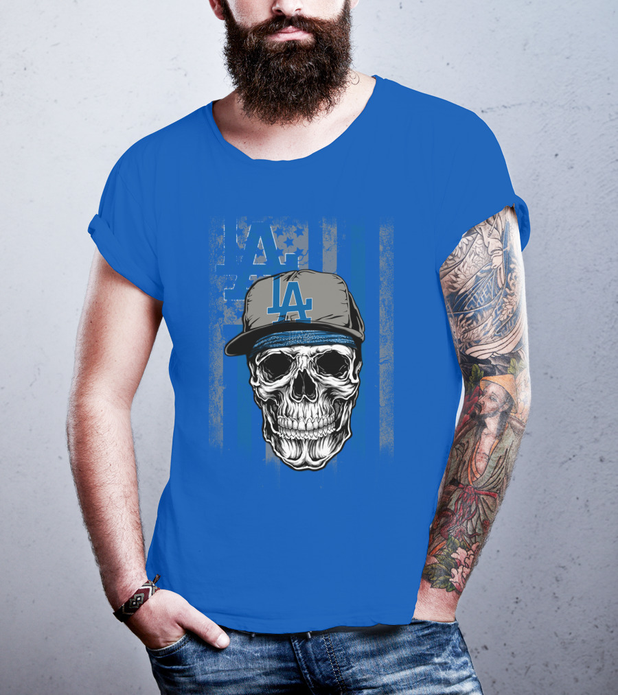 Los Angeles Dodgers Skull With La Cap And Stars T-Shirt